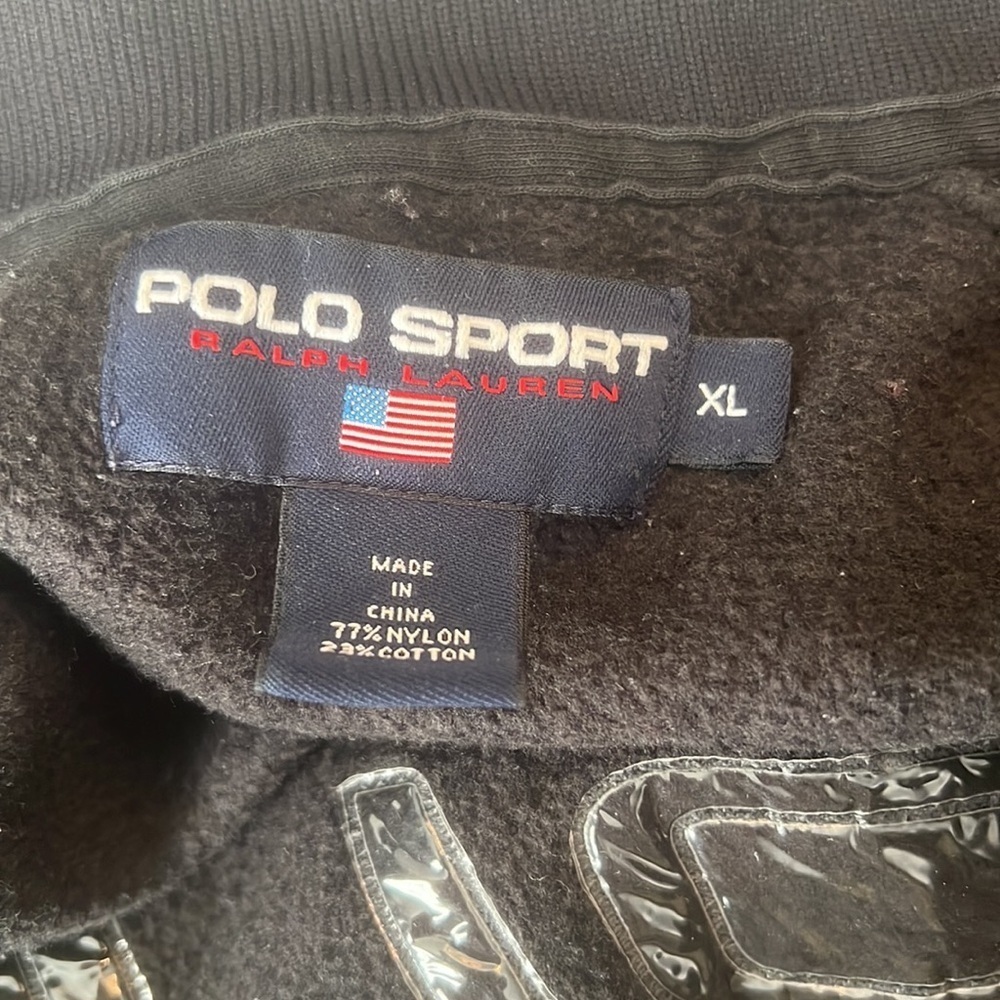 RALPH LAUREN POLO SPORT Vintage Windbreaker Jacket in Black w/ Gold Stripe XL - Picture 6 of 6
